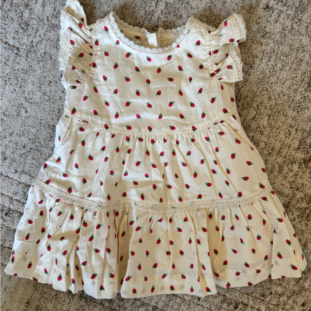 Adorable ruffled and lace edge Strawberry design dress